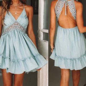 Sexy Backless Boho Sundress - Light Blue